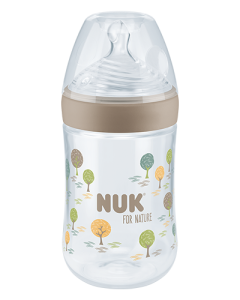 butelka dla niemowląt, 260 ml z silikonowym smoczkiem, ze wskaźnikiem temperatury, wyprodukowana w zgodzie ze środowiskiem w sposób zrównoważony NUK for Nature